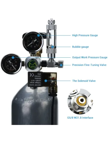 Regulador de CO2 + solenoide + con contador de burbujas