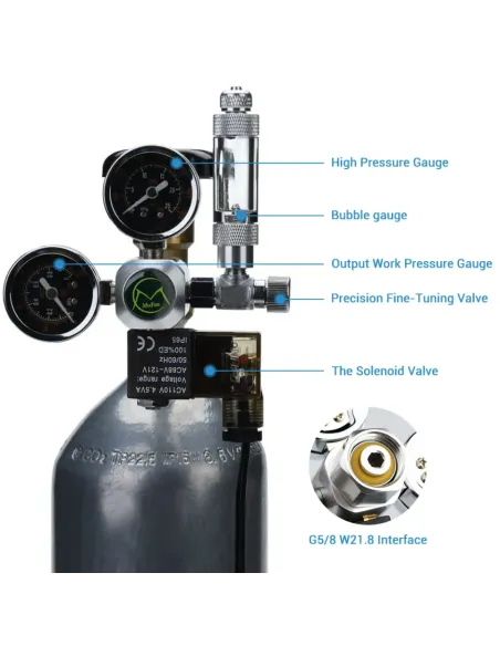 Regulador de CO2 + solenoide + con contador de burbujas